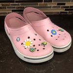 Crocs Classic pink  with various shoe charms dinosaurs daisies women’s size‎ 11 Photo 1