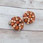 Vintage Clip On Earrings Brown & Tan Wooden Cluster Photo 2