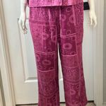 Erika  Blend Of Linen and Rayon Burgundy Two-Piece Button-Up Pajamas Set S M Photo 4