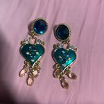 None Chic Teal and Gold Heart Dangle Earrings Photo 2
