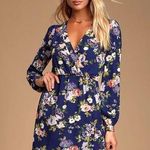 Honey Punch Lulus  That's a Wrap Navy Blue Floral Print Dress Photo 0