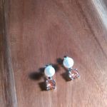 Simulated Champagne Diamond and Freshwater Pearl Sterling Silver Earrings Photo 3