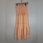 Hale Bob  Elbise Strapless Smocked Tie Neck Halter Midi Dress Orange White Small Photo 4
