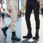 Good American  Black Faux Leather Chelsea Lug Sole Pull On Combat Boots 11 NEW Photo 1