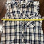 Paper Crane plaid sleeveless shirt dress Fringe hem Red white blue Size S Cotton Photo 5