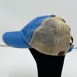 CC Exclusives Adjustable Trucker Baseball Hat Blue Tan Ponytail Criss Cross Back Photo 3