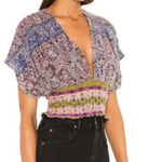 Free People Free‎ People Purple Next Vacation Smocked Cropped Boho Top Size XS Photo 0
