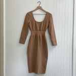 ZARA  Square Neck Ribbed Knit Waist Detail Bodycon Midi Dress in Nude Size S Photo 5
