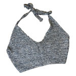 Blue & White Knit Halter Crop Top Button Back Neck Tie M festival boho hippie Size M Photo 0