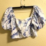 BANJUL  Blue Porcelain Floral Print Puff Sleeve Corset Crop Top size M . Photo 9