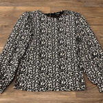EXPRESS Black White Leopard Print Blouse Puff Long Sleeve Textured Top Size Med Photo 0