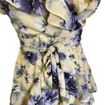 Free People The‎ Vintage Shop Dress Yellow Floral Tie Front Mini Wrap Dress Open Back Small Photo 5