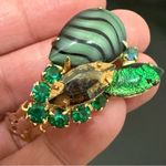 Vintage Juliana? Emerald Green Striped Rhinestones Goldtone Clip On Earrings 16g Photo 9