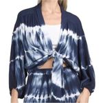 NWT Young Fabulous & Broke Navy Blue Tie Dye Top Small Blouse White Tie Front Sm Photo 0