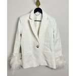 House Of CB Iman Feather Trim Oversize Crepe Blazer in Ivory Size Small Photo 1