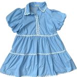 Mainstrip Puffed Sleeve Ric Rac Trimmed Solid Mini Dress Blue Size Large Photo 3