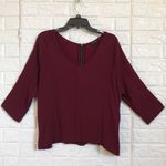 Topshop  burgundy 3/4 sleeve vneck zipper back blouse US size 12‎ Photo 1