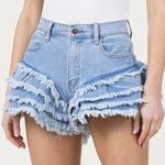 Vibrant Miu Fringe Denim Shorts Photo 0