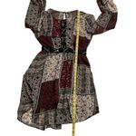 Hommage Women's Patchwork Long Sleeve Mini Dress Size Medium Red Black Tan Photo 13