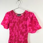 ME+EM Pink Red Floral Smocked Midi Dress Puff Sleeve Size 2 Photo 3