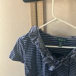 Lauren jeans Striped Navy and White Ruffle Top petite medium Size undefined Photo 1