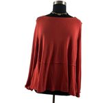 Umgee  Wide Long Sleeve Raw EdgeTrim Boho Shirt in Rust Photo 3