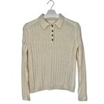 None Womens Preppy Minimalist Wool Alpaca blend Polo Sweater Small Cream Photo 2