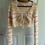 Aeropostale Cream and Pink Crochet Tie Front Crop Top Photo 0