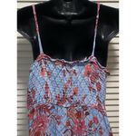 Knox Rose Blue Red Floral Paisley Smocked Ruffle Sleeveless Tie Maxi Dress XL Photo 4