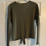 Green Waffle Knit Sweater V Neck with Tie Knot Photo 1