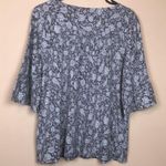 J.Jill  Women’s Boho Floral Paisley Print Gray White Blue Flare Sleeve Blouse Photo 4