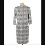 J. McLaughlin  Dress 3/4 Sleeve Jewel Neck Front Pleat Mod Matrix White Black Photo 2