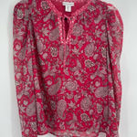 Cupcakes & Cashmere Blouse Paisley Top Red Puff Sleeve Tie Neck Blouse Sz Medium Pink Photo 0