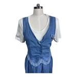 Vtg 90s Alexandra Lee‎ Denim Prairie Jumper Dress Lace Trim Tie Back Women's XL Blue Photo 5
