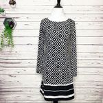 INC Black & White Mod Geometric Print Long Sleeve Knee Length Dress Size XS Photo 1