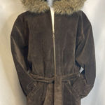 Wilson Brown Leather Jacket Heavy Coat Womens S Faux Fur Hood Boho Gorp Penny Photo 0