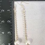 Statement Silver Bib Tassel Necklace with Rhinestones and Pearls Earrings Set Photo 8