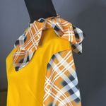 Women’s Yellow Midi Dress Mock Neck Plaid Long Sleeves and Bow Detail Size 2XL Photo 5