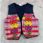 Accento Vintage Indigo Floral‎ Hand Embroidered Vest Guatemala Cottagecore XL Blue Photo 0