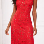 Tadashi Shoji  Red Laser Cut Dress Women’s Size 14 Sheath Lined Formal Photo 0