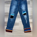 L&B  Lucky and Blessed Serape Inlay Patchwork Women’s Fitted Unique Dark Jeans Photo 4