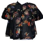 Free People  Sweet Escape Black Tropical Floral Smocked Cropped Top Small EUC Photo 1