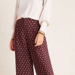 Anthropologie  Wide Leg Pants Size 4 Maroon Print Boho Flowy Casual Artsy Photo 0