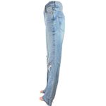 ZARA  Blue Denim High Rise Distressed Ripped Raw Hem Straight Leg Mom Jeans Sz 4 Photo 1
