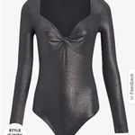 EXPRESS body contour body suit in metallic gunmetal twist front size S Photo 1