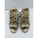Ivanka Trump  4.25" Heels Womens 7.5 Beige Stiletto Ankle Tie Strappy Wedding Photo 1