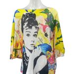 Women's Multicolor Audrey Hepburn Comics Knit Half Sleeve Sweater Top Size 3 Yellow Photo 0