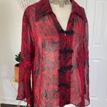 Red Black Whimsygoth Split Sleeve Asymmetric Semi Sheer Mesh Blouse L Size L Photo 5
