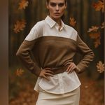 Pearl By Lela Rose 100% Wool Long Sleeve Blouse, Size XS New Brown Photo 0