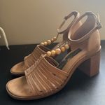 Lucky Brand Womens Chunky Leather Brown Beaded Block Heel Sandals sz 7.5 Strappy Photo 3